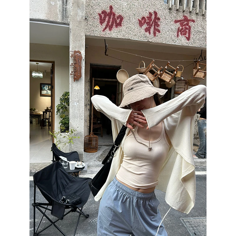 D YANGJUN 披肩外搭女2024新款夏秋长袖短款针织防晒薄款开衫外套