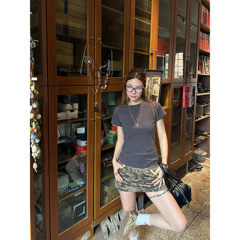 D YANGJUN 【年中福利】夏秋新款迷彩高腰短款短裙包臀裙裙子