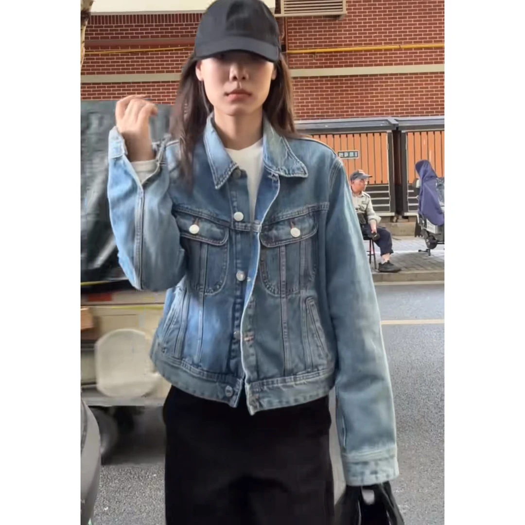 D YANGJUN 2024初秋新款气质简约时尚蓝色牛仔外套独特超好看上衣