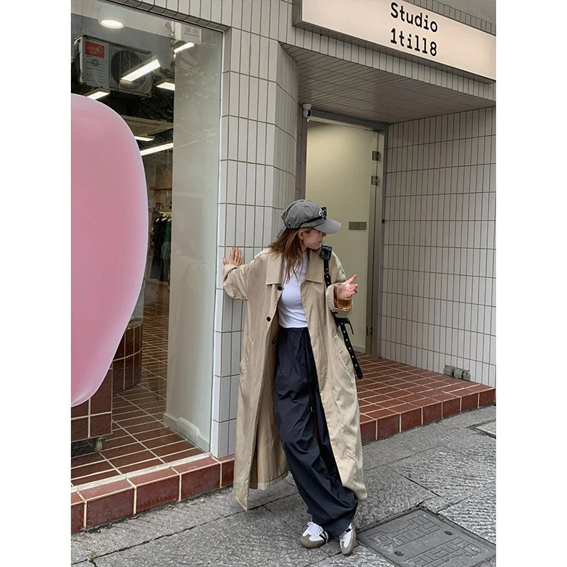 D YANGJUN 秋季外套女新款风衣长袖简约宽松卡其色英伦风衣外套女