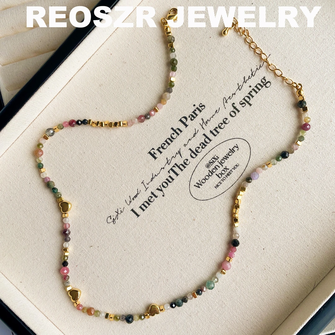 Reoszr/洛恣 碧玺（处理）天然碧玺波西米亚风天然石手工小众项链