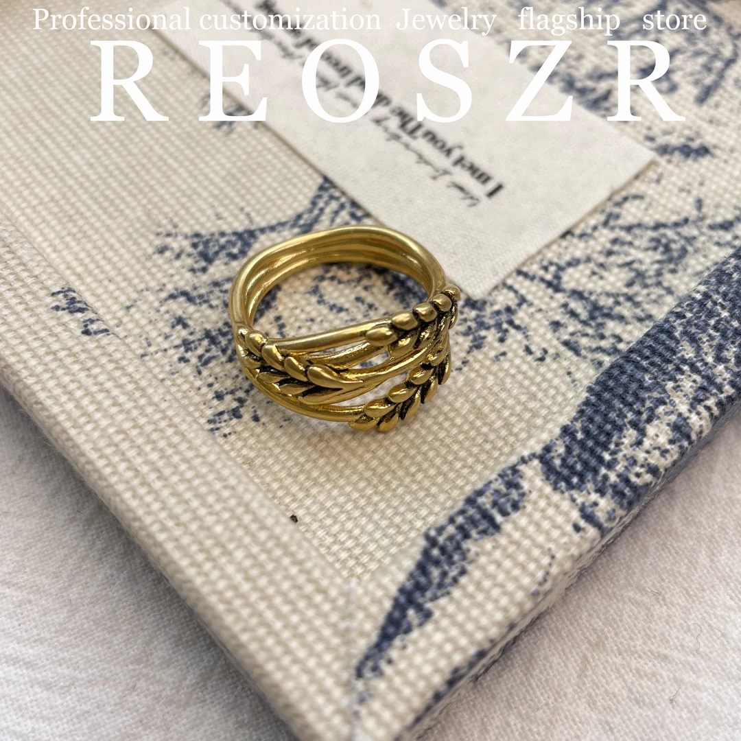 Reoszr/洛恣 铜合金戒指 【里物】金色中古百搭编织麦穗小众戒指