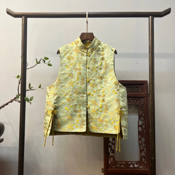 【金鱼水藻锦】宋锦马夹新中式桑蚕丝坎肩M40023