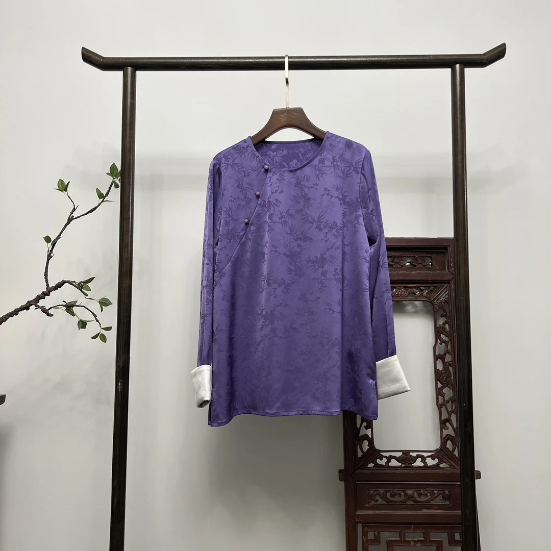 【望月】新中式国风斜襟高级感衬衫上衣X70174