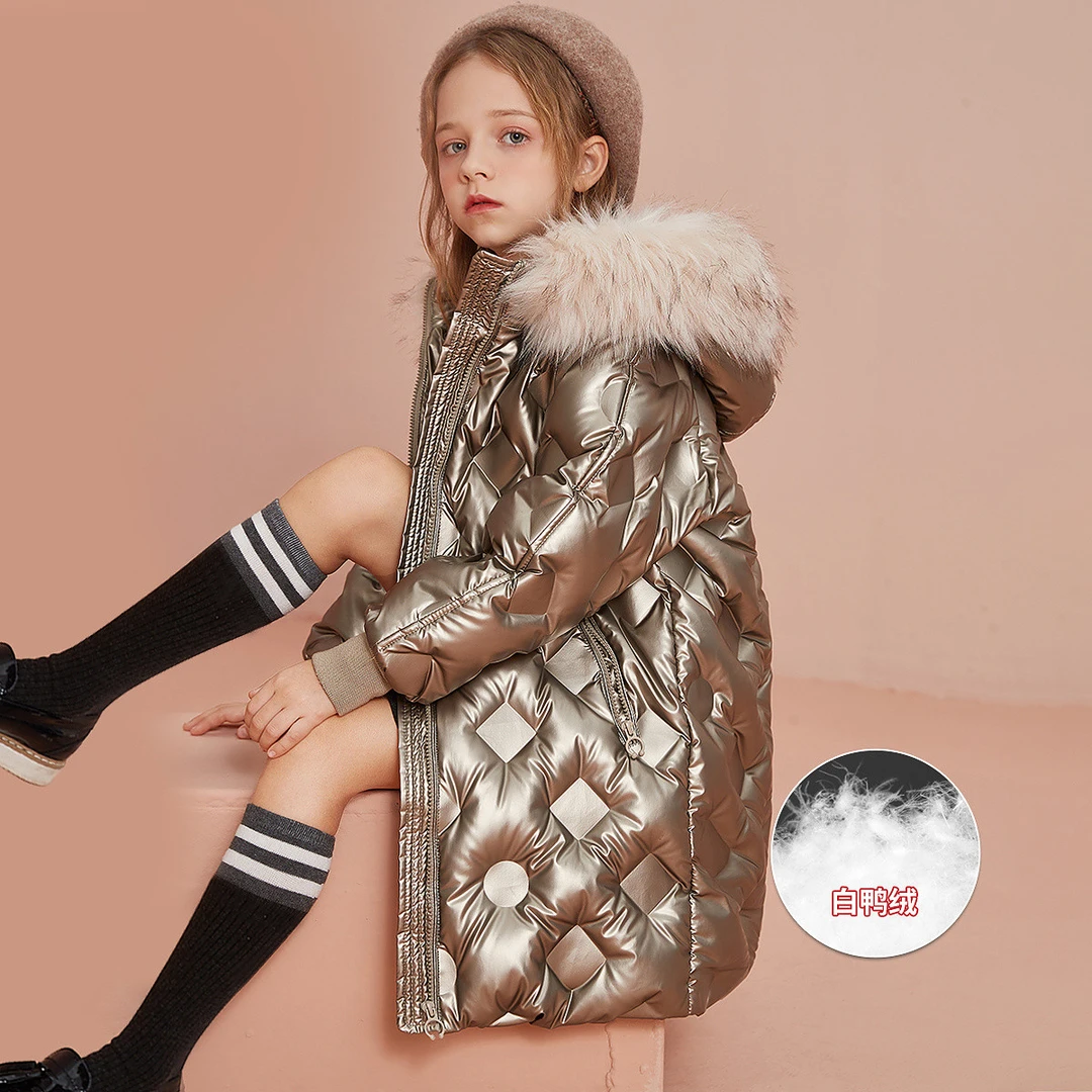 【90绒】女童羽绒服冬中长款加厚保暖连帽羽绒外套