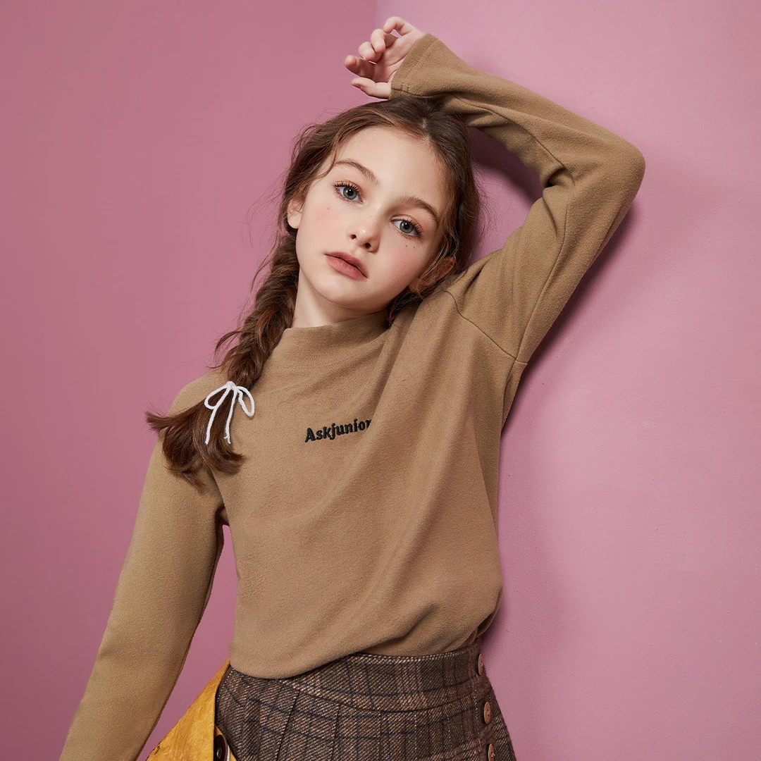 ASK JUNIOR女童T恤秋冬儿童休闲半高领百搭德绒打底衫
