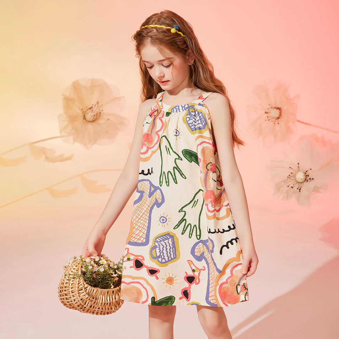 ASK JUNIOR【高途佳品】连衣裙趣涂鸦满印吊带公主裙JQZZ06417F SP