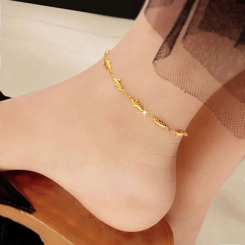 钛钢脚链 小金鱼脚链女2023新款潮钛钢18k加长版胖高级感小众百搭