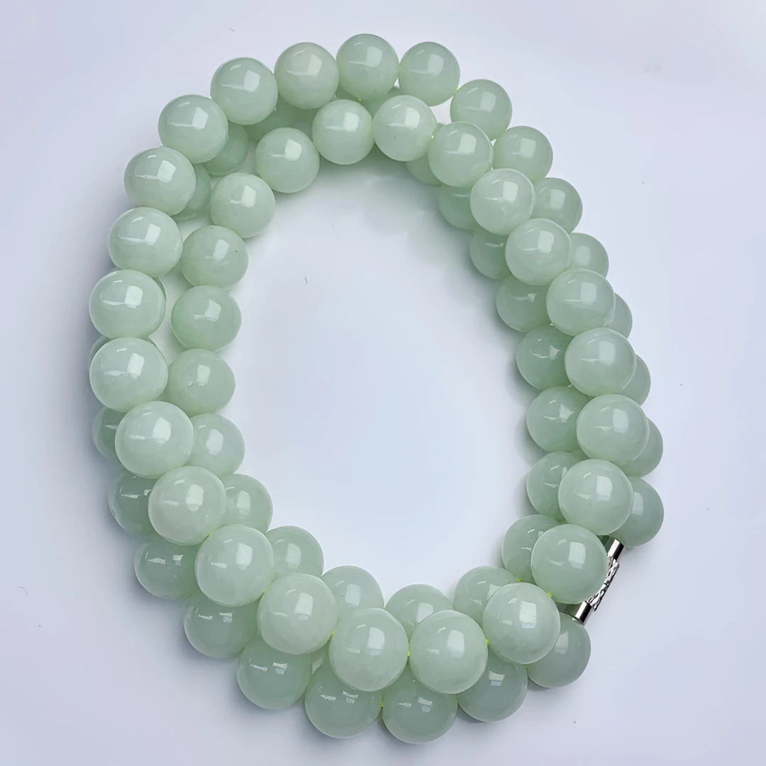 正宗高端上等A级缅甸冰透光淡雅果冻绿圆链官方正品翡翠翡翠珠串