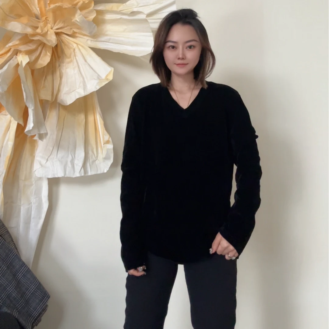 museguhui/木色古汇2466#丝绒网衫长袖时尚休闲气质设计师宽松