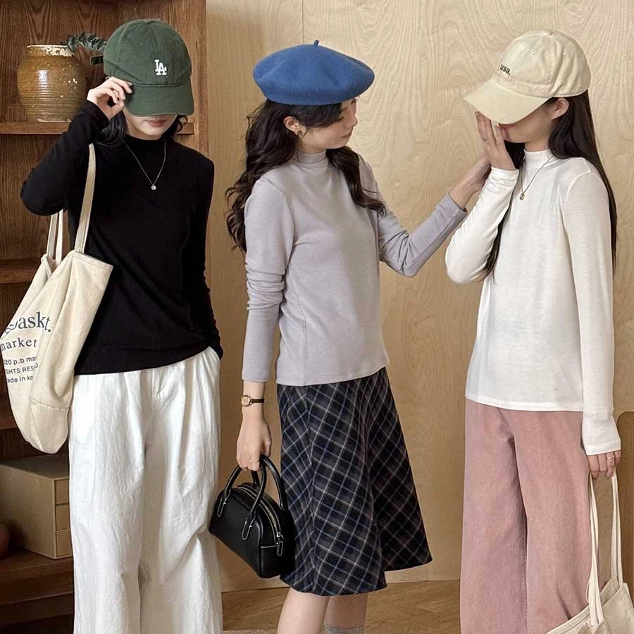 半高领小立领羊毛打底衫 纯色秋冬百搭韩版保暖磨毛加厚保暖