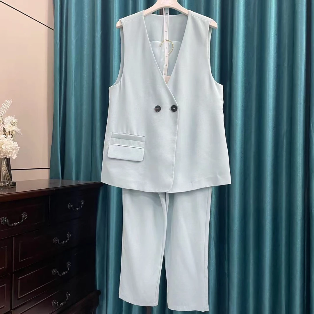 C719，【专柜正品】时尚2023夏季新款撤柜气质休闲简约显瘦马甲套装