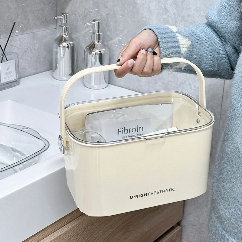 手提洗澡篮沐浴拎篮透明带盖浴篮浴筐防水卫生间浴室洗漱筐小篮子