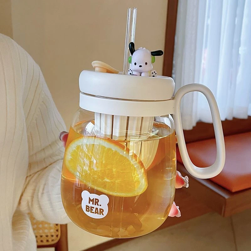 网红泡花茶水杯办公室喝水玻璃带吸管杯子女大容量肚茶水分离带盖