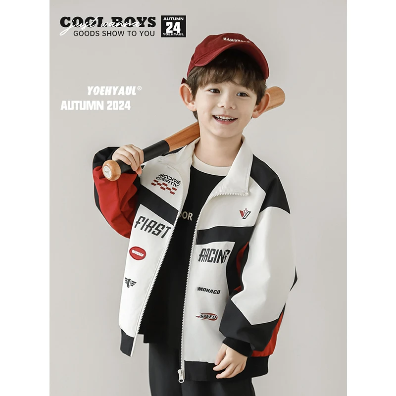 YOEHYAUL/幼悠【狂酷飙帅】洋气秋三波时尚印花撞色外套 淸 N5378