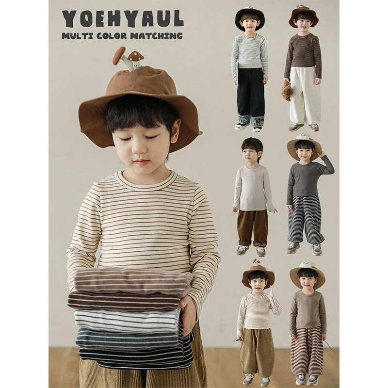 YOEHYAUL/幼悠男童秋二波条纹休闲针织长袖圆领打底衫 LQ0019