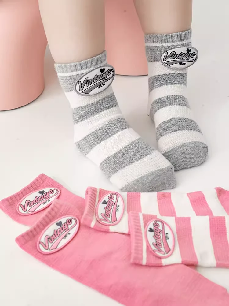 幼悠女童直筒袜子2024春季新款中筒袜条纹女宝宝亲肤弹力袜CS1069