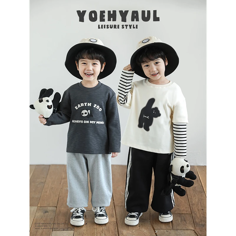 YOEHYAUL/幼悠男童 秋二波洋气针织简约舒适宽松休闲裤 N5441