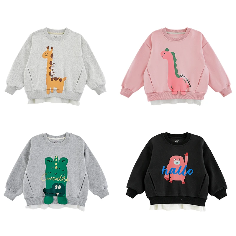 YOEHYAUL/幼悠【萌宠乐园】洋气秋二波长袖印花休闲卫衣 淸 N5384