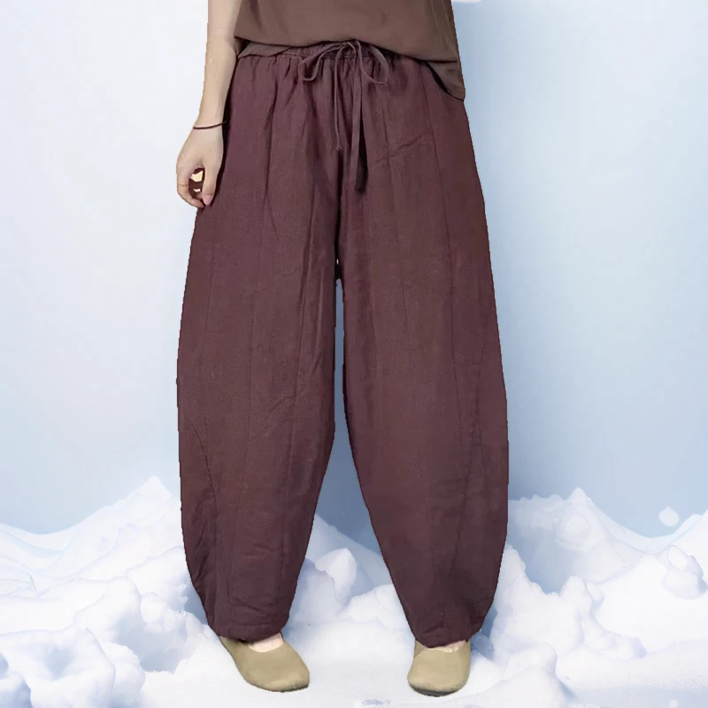 95长弯刀棉裤加厚纯亚麻棉裤女加厚加长棉裤亚麻棉裤