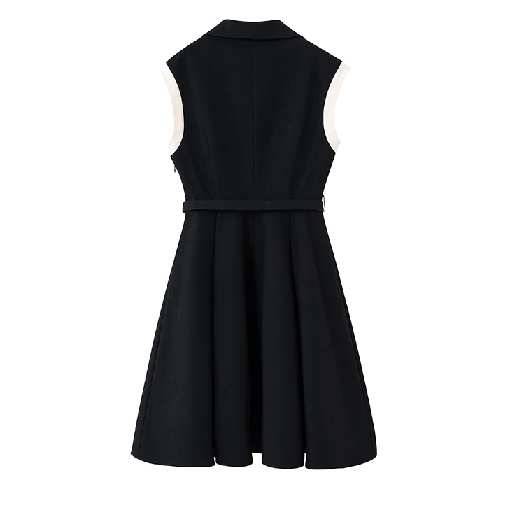 2024新款显瘦通勤简约腰带收腰压褶伞摆连衣裙气质夏季时尚A3074