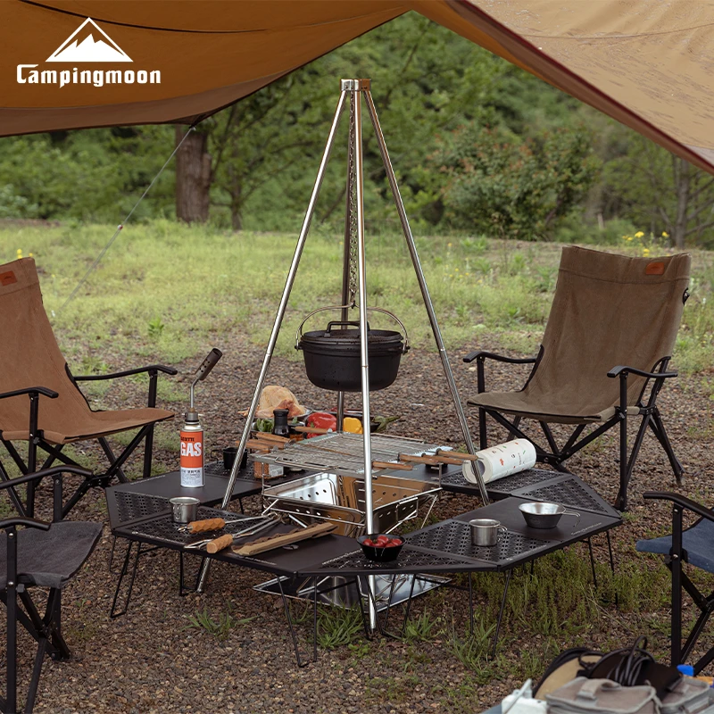 CAMPINGMOON【直播专属】柯曼不锈钢四脚架吊烧架露营烤架拆卸设计