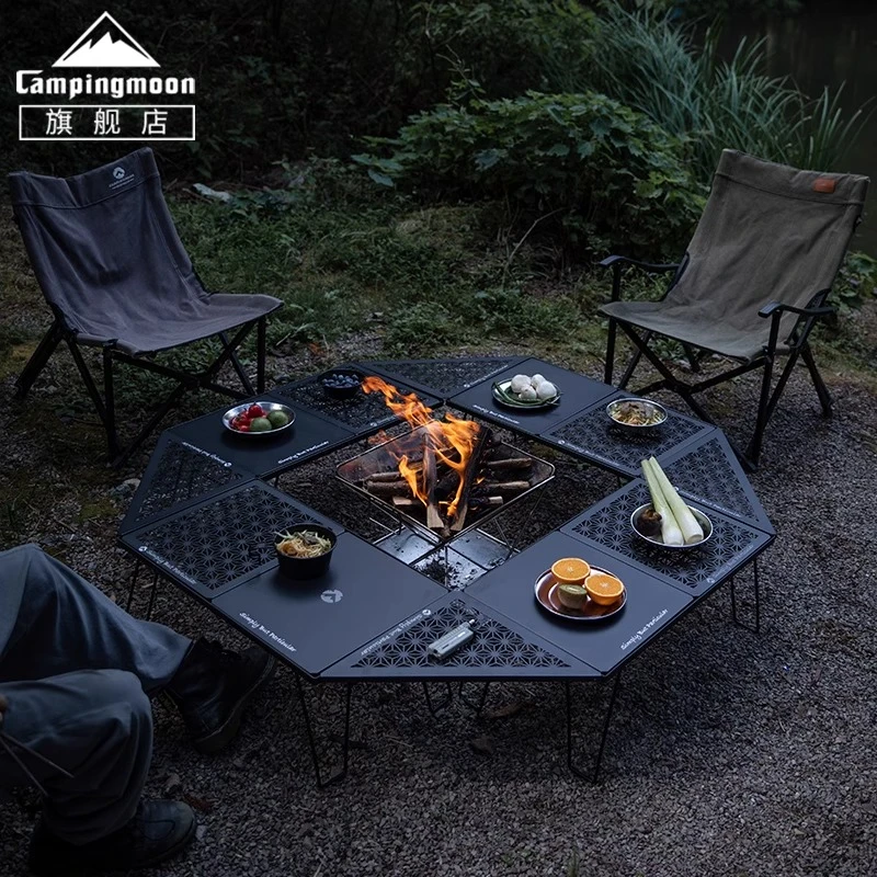 CAMPINGMOON【直播专属】柯曼围桌套组户外折叠野餐桌子置物架玩法