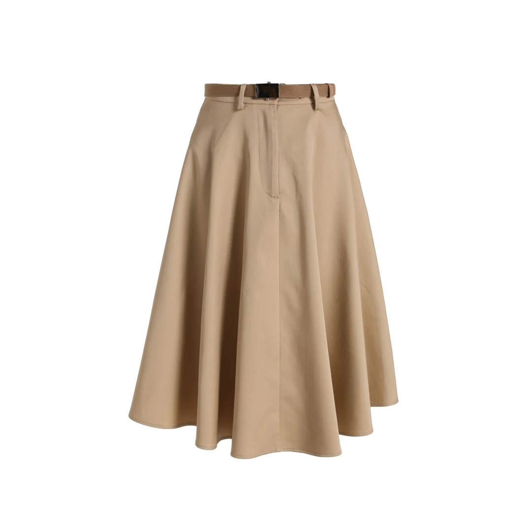 0072显瘦半身裙高腰裙气质时尚百搭夏季复古中长款卡其色A字半裙