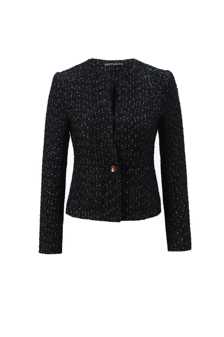 0032深V一粒扣粗花呢外套小香风气质轻奢时尚休闲百搭女士设计师