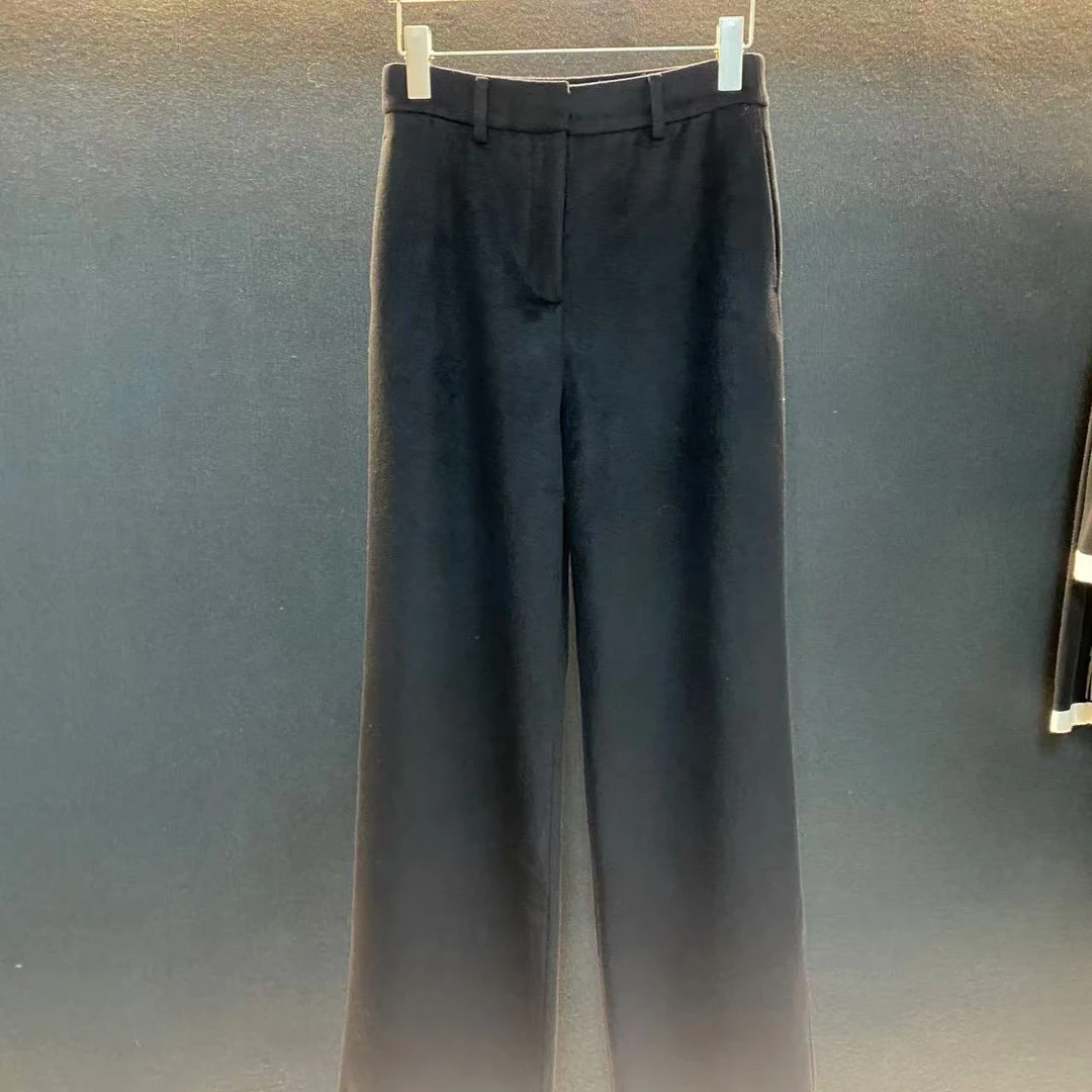 0092羊毛毛呢厚款黑色长裤气质时尚休闲百搭女士简约设计师