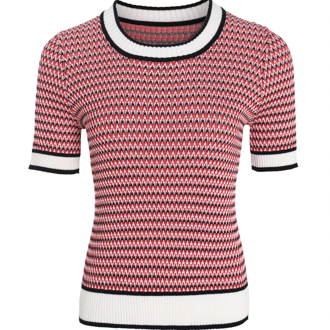 0092毛衣针织衫拼色经典时尚休闲夏季春夏长款条纹圆领针织衫