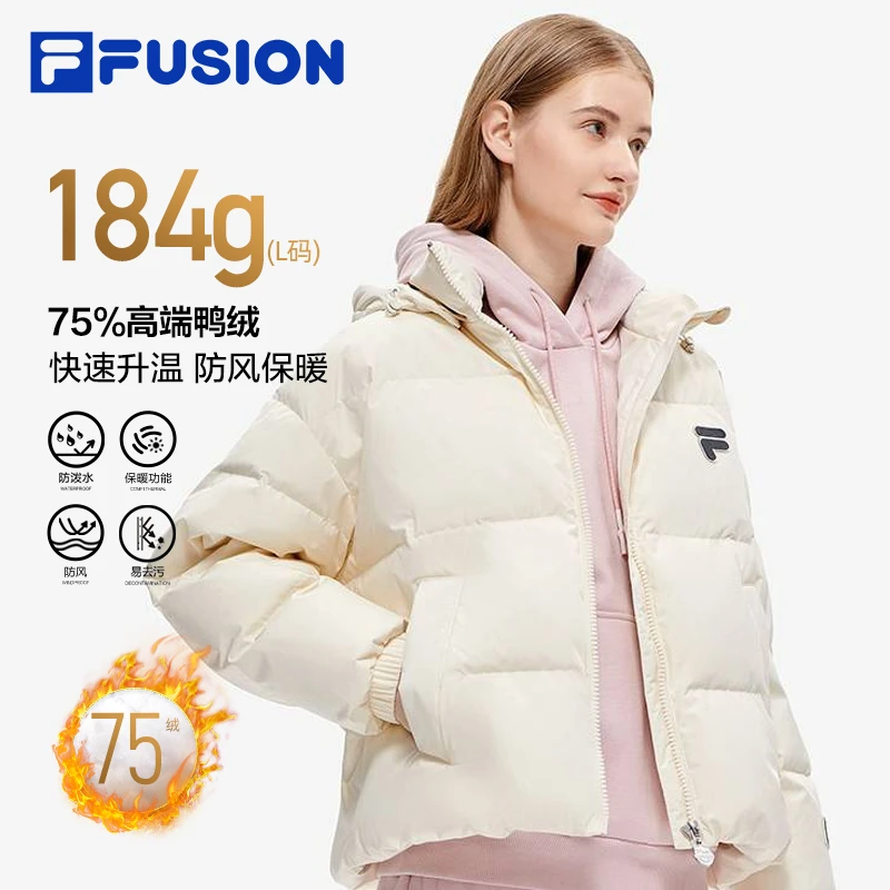 FILA斐乐羽绒服冬季防风保暖女子运动鸭绒连帽外套T11W346902F