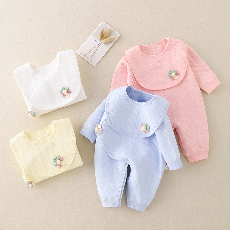 新生婴儿衣服秋季初生月子宝宝哈衣三层保暖内衣新生儿长袖连体衣