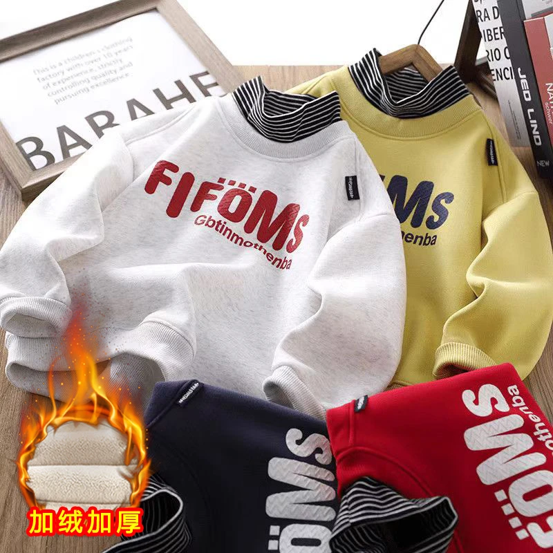 Q男女童新款加绒卫衣儿童加厚上衣中大童洋气冬季款长袖