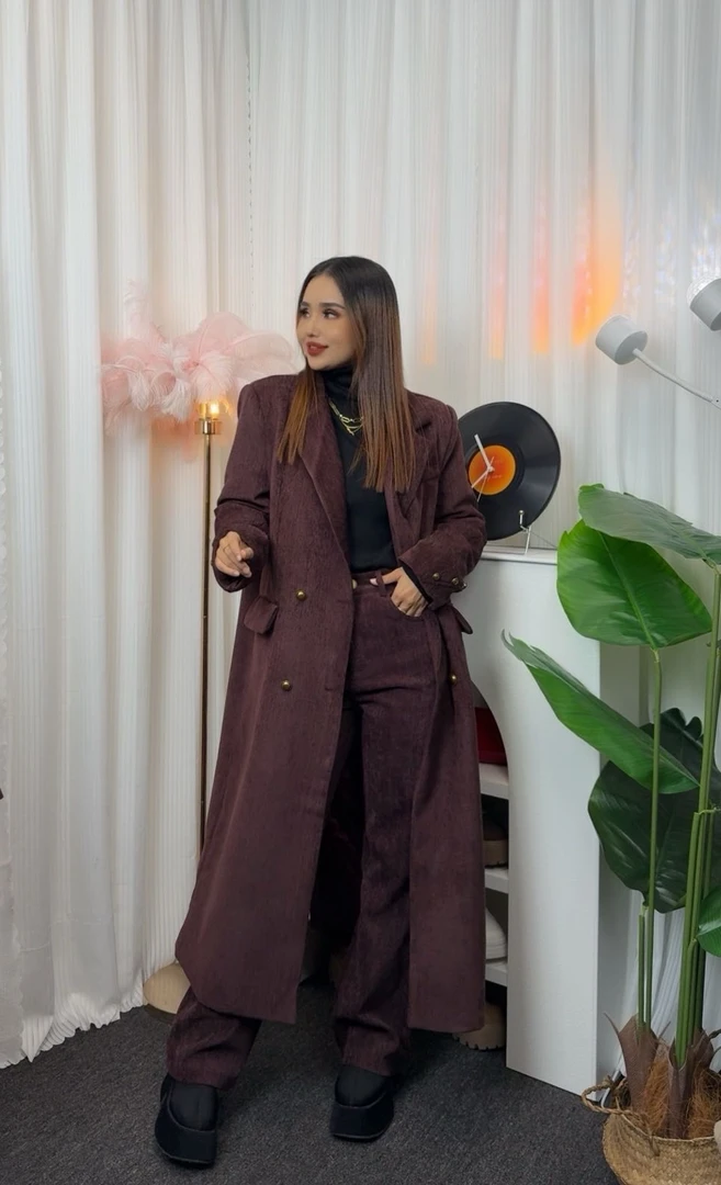 秋冬复古西装加棉外套女气质长款双排扣休闲大衣631