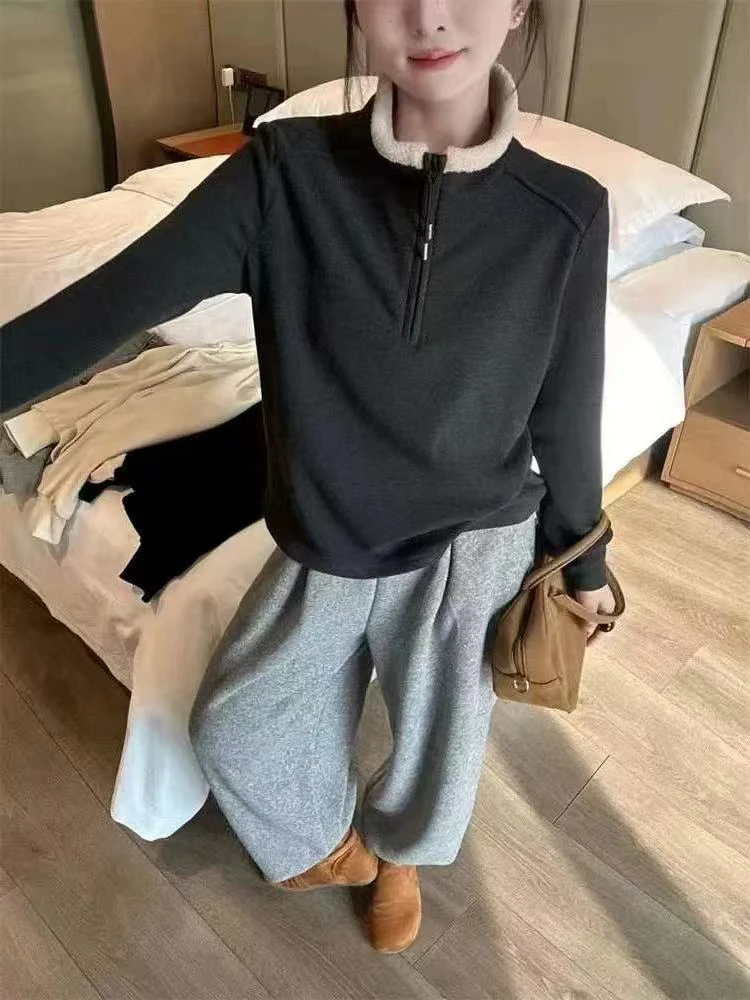 루루가− 韩国东大门新款羊羔毛领双面磨毛软糯德绒女打底衫上衣