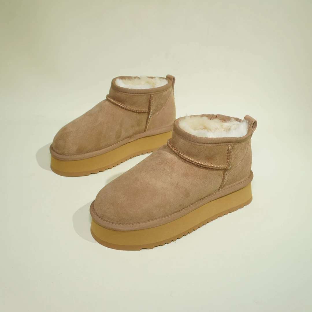 【羊皮毛一体】厚底雪地靴女冬季新款保暖真皮一短筒低帮雪地棉