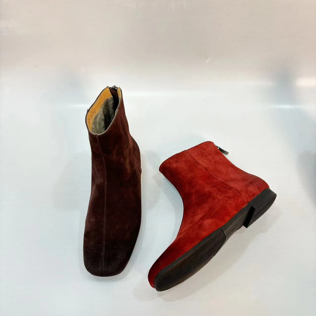 牛反绒平底轻奢短靴时装瘦瘦靴子女厚底大码女鞋3668-16