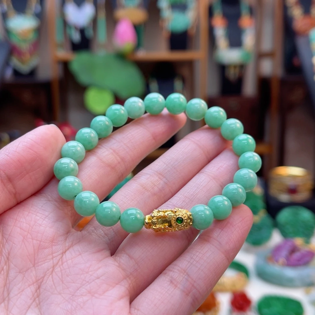 翡翠手链18K金镶嵌48小时鉴赏期