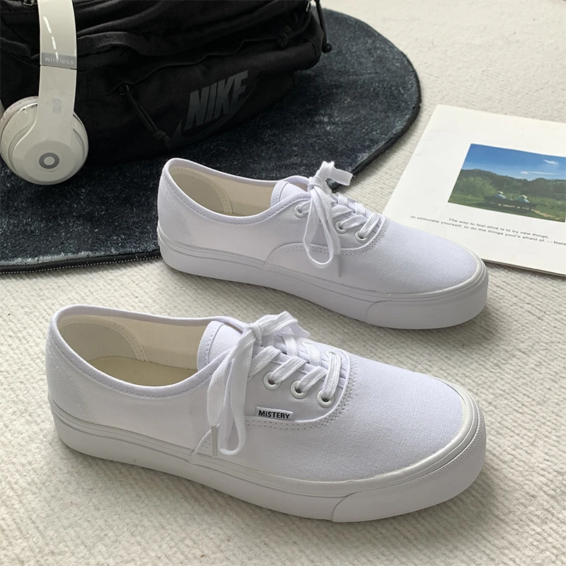 春夏纯白全白色帆布鞋男女情侣学生韩版百搭休闲板鞋文艺小白鞋子