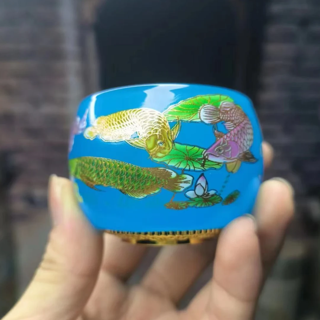 【闪购商品】高端手工茶器 蓝琉璃龙鱼矮（无礼盒）瓷器 茶具
