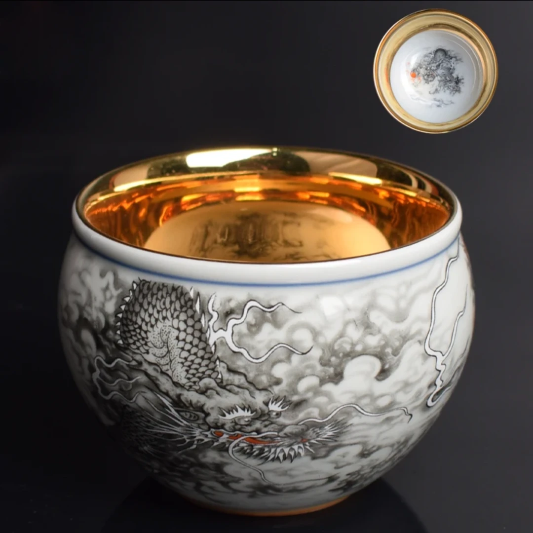 高端茶器（墨龙黄杯）陶瓷主人杯茶杯 配高端收藏礼盒