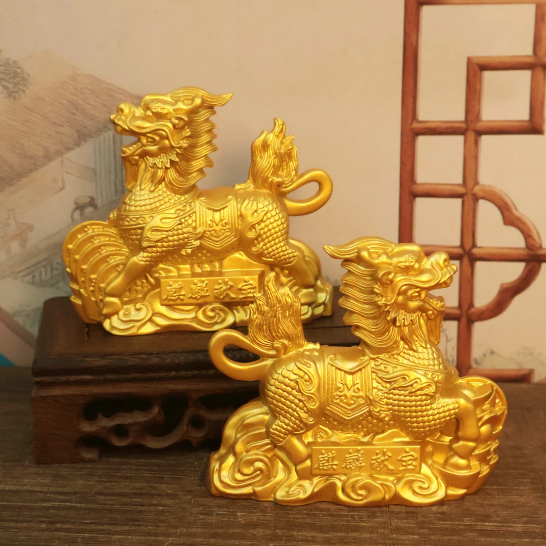 合金麒麟摆件元宝麒麟家居玄关办公室店铺桌面小号装饰品瑞兽麒麟