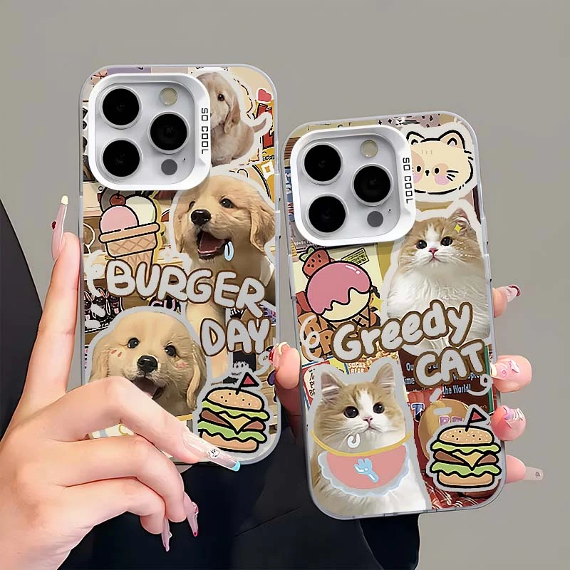 ins汉堡猫咪适用于苹果华为/OPPO/VIVO/彩银壳插画小米IQOO手机壳