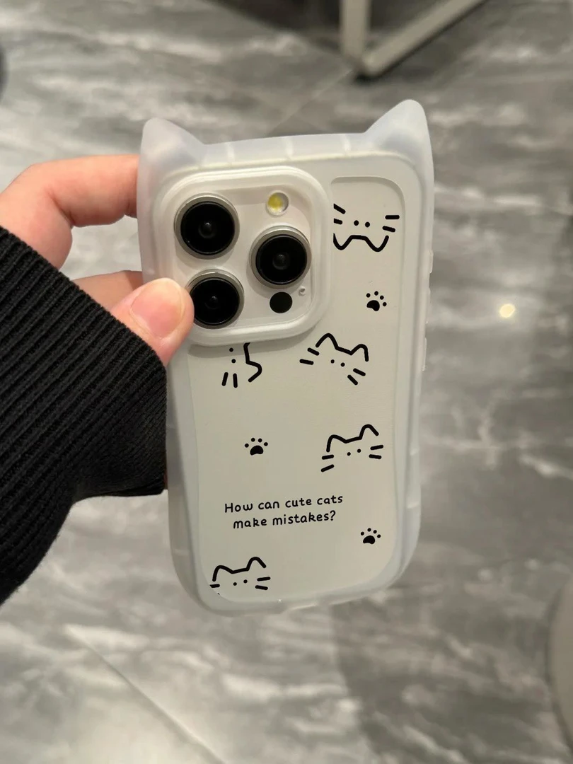 线条猫咪猫耳朵手机壳适用苹果11pro 13 12软壳15promax 14 8 xs
