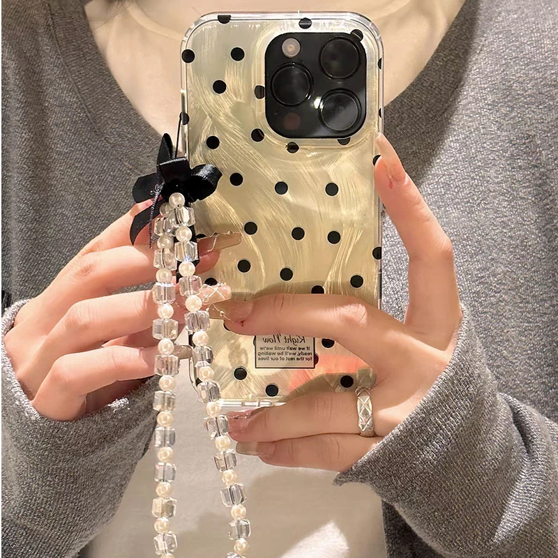 高级感羽纱黑色波点适用苹果16promax手机壳iphone15新款13女1211