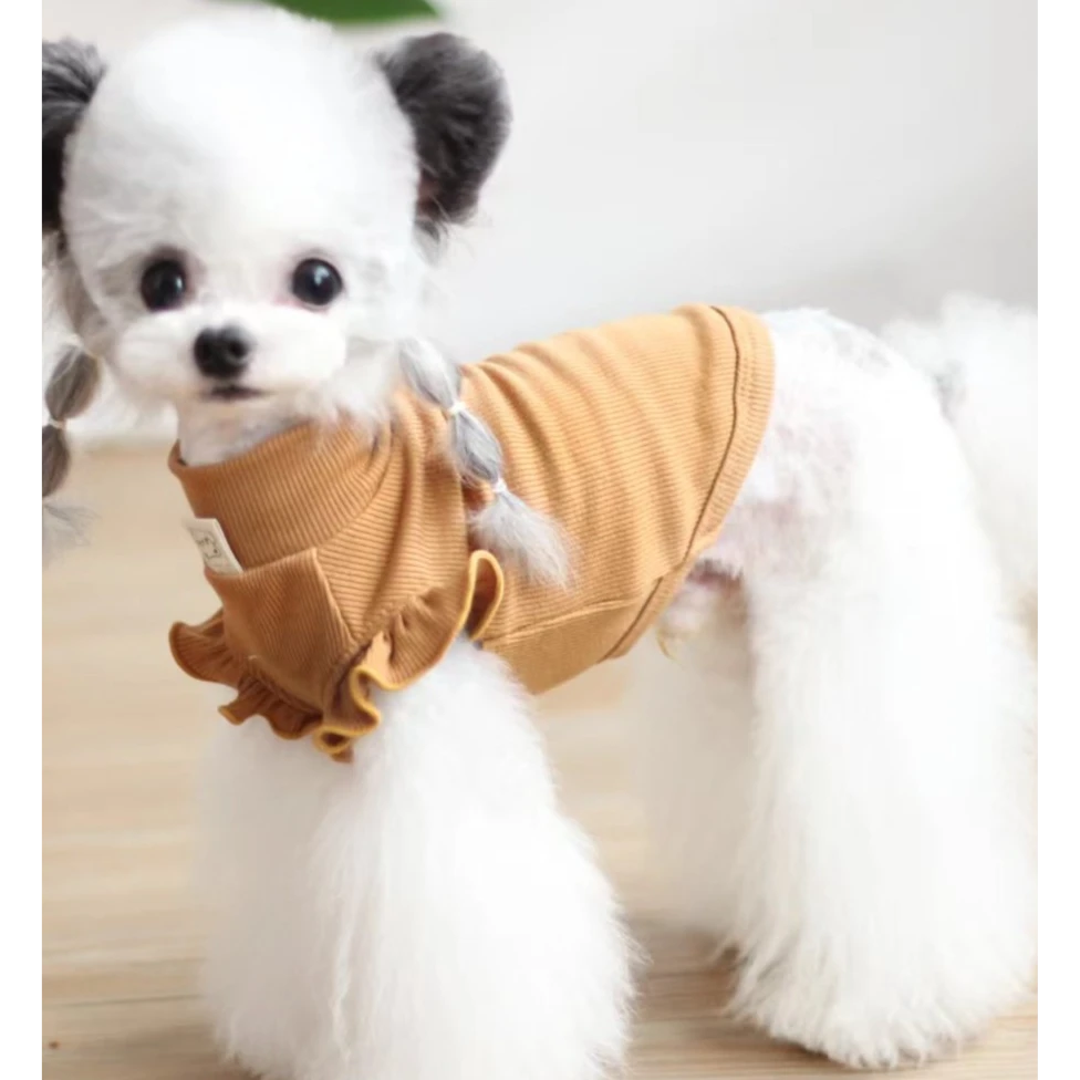 宠物猫狗衣服日韩ins纯棉针织飞袖小熊打底衫家居款式高弹