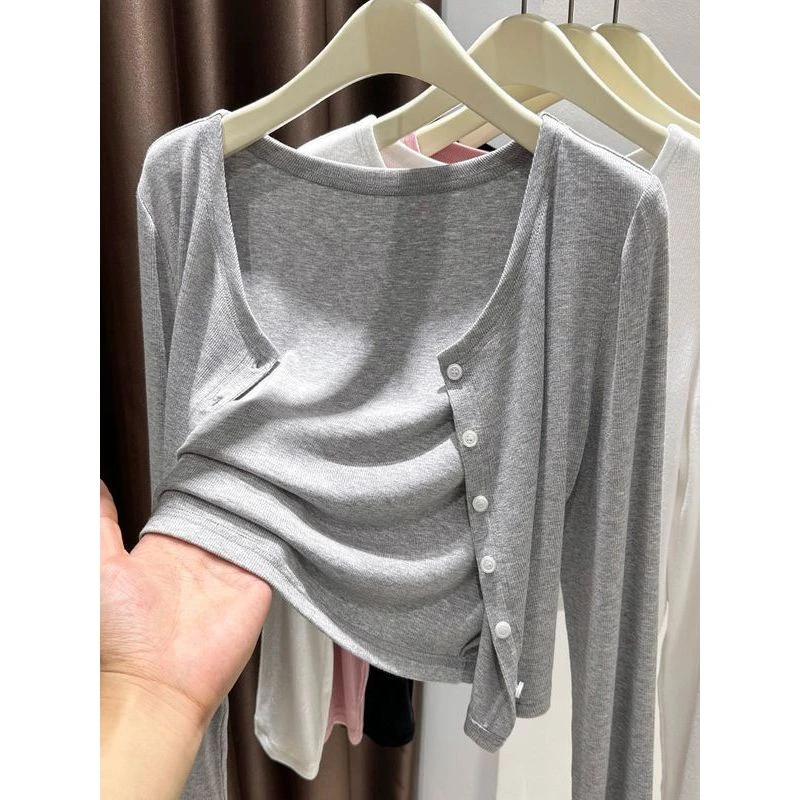 灰色莫代尔防晒开衫女夏外搭吊带裙披肩空调房外披冰丝针织衫外套