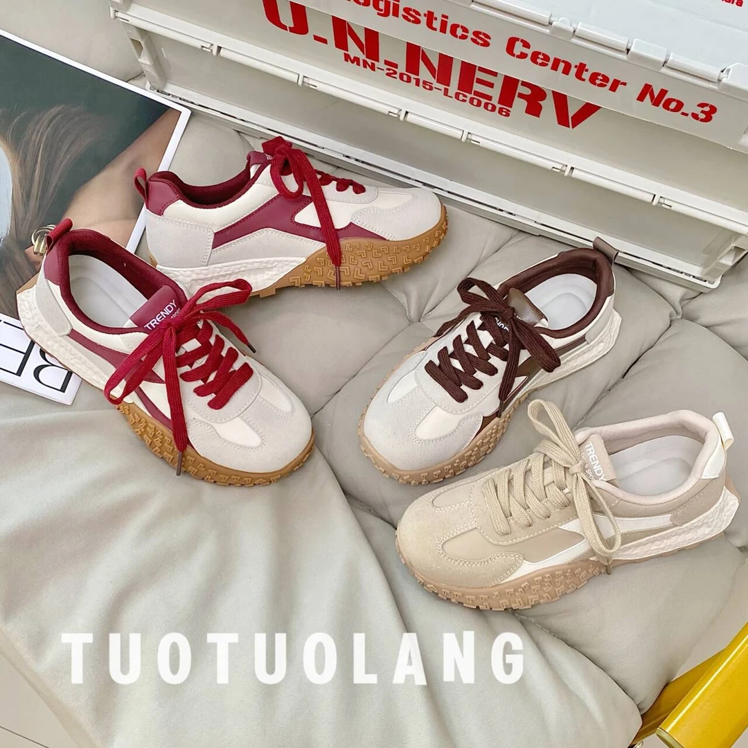 妥妥浪2024秋季新款榴莲底德训鞋百搭休闲时尚厚底潮流运动女鞋