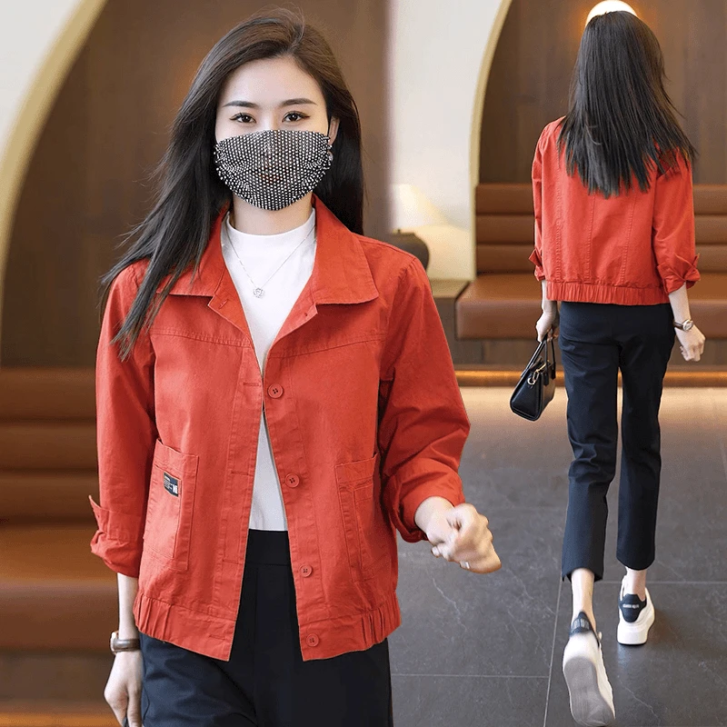 洗水棉休闲薄款外套女2023春秋新款韩版宽松显瘦百搭小个子上衣服